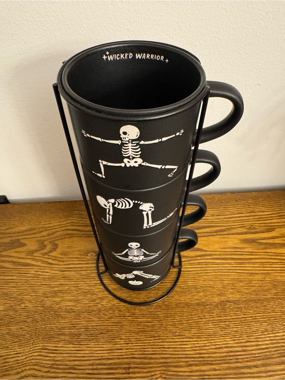 Prima Design Halloween Skeleton Yoga Pose Stackable Mug Set of 4 with Stand